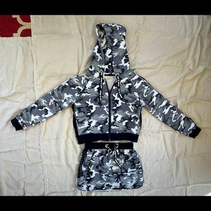 Emma and Sam crop hoodie with mini skirt. Size L